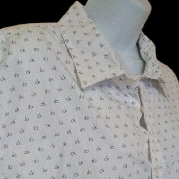 CALVIN KLEIN White Black Button Down Cotton Blouse Shirt XL - Picture 2 of 8